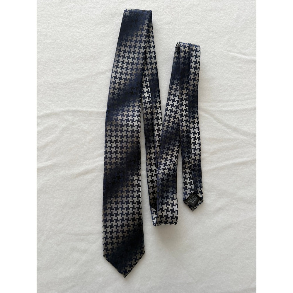 J. Ferrar Necktie Mens OS Houndstooth Blue Grey Ombre Excellent